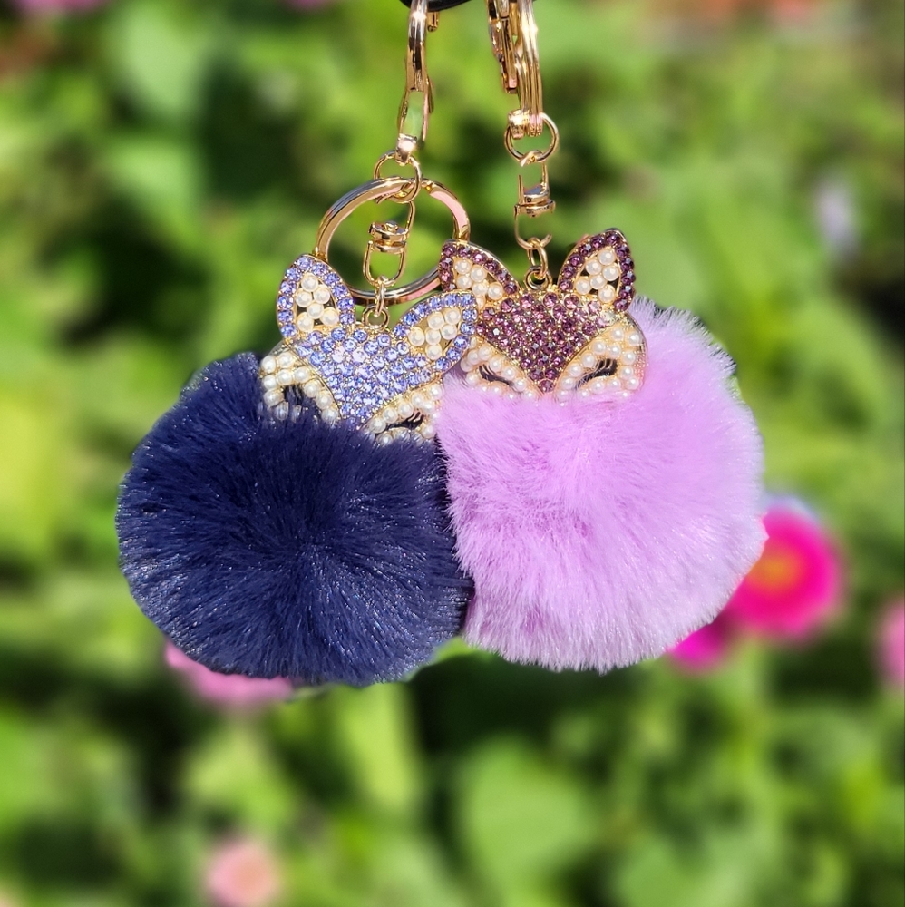 Bundle of two fox pom pom keychains